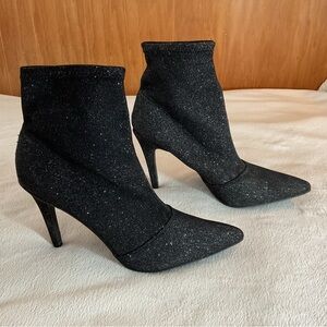 Black Sparkle Pointed Toe Ankle Boots